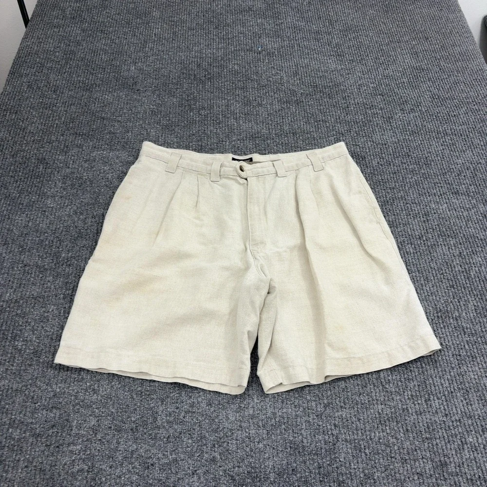 Dockers Shorts Mens 38 Beige Linen Cotton Pleated Casual Summer Classic Style